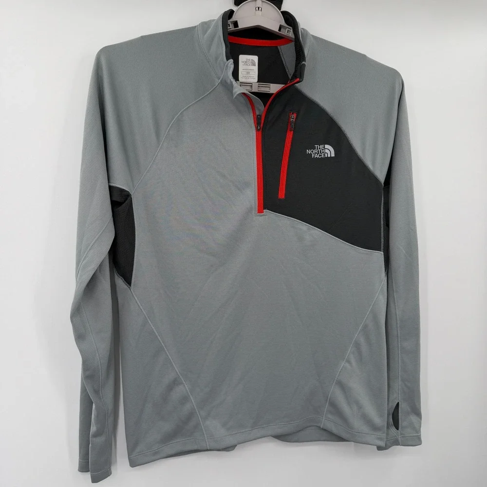 The North Face Mens Quarter Zip Running Pullover Gray Black Red Size Medium
